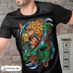 Epic Super Saiyan 3 Goku anime vector art on a premium T-shirt design. Perfect for anime enthusiasts and fashion-forward individuals. Limited edition, powerful threads for a dynamic wardrobe upgrade