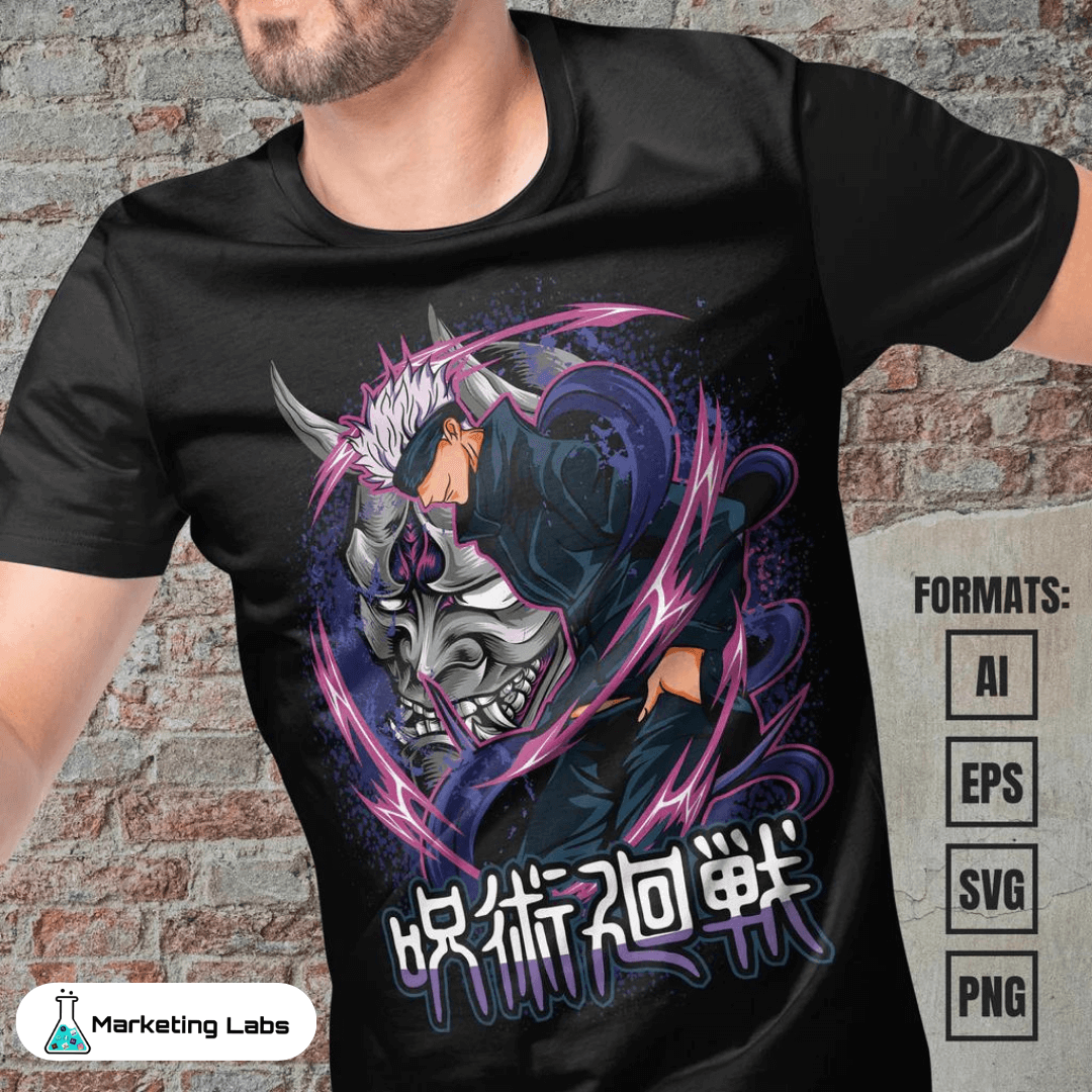 Epic Jujutsu Kaisen anime vector art on a premium T-shirt template. Perfect for Jujutsu Kaisen enthusiasts and fashion-forward individuals. Limited edition, powerful threads for a dynamic wardrobe upgrade.
